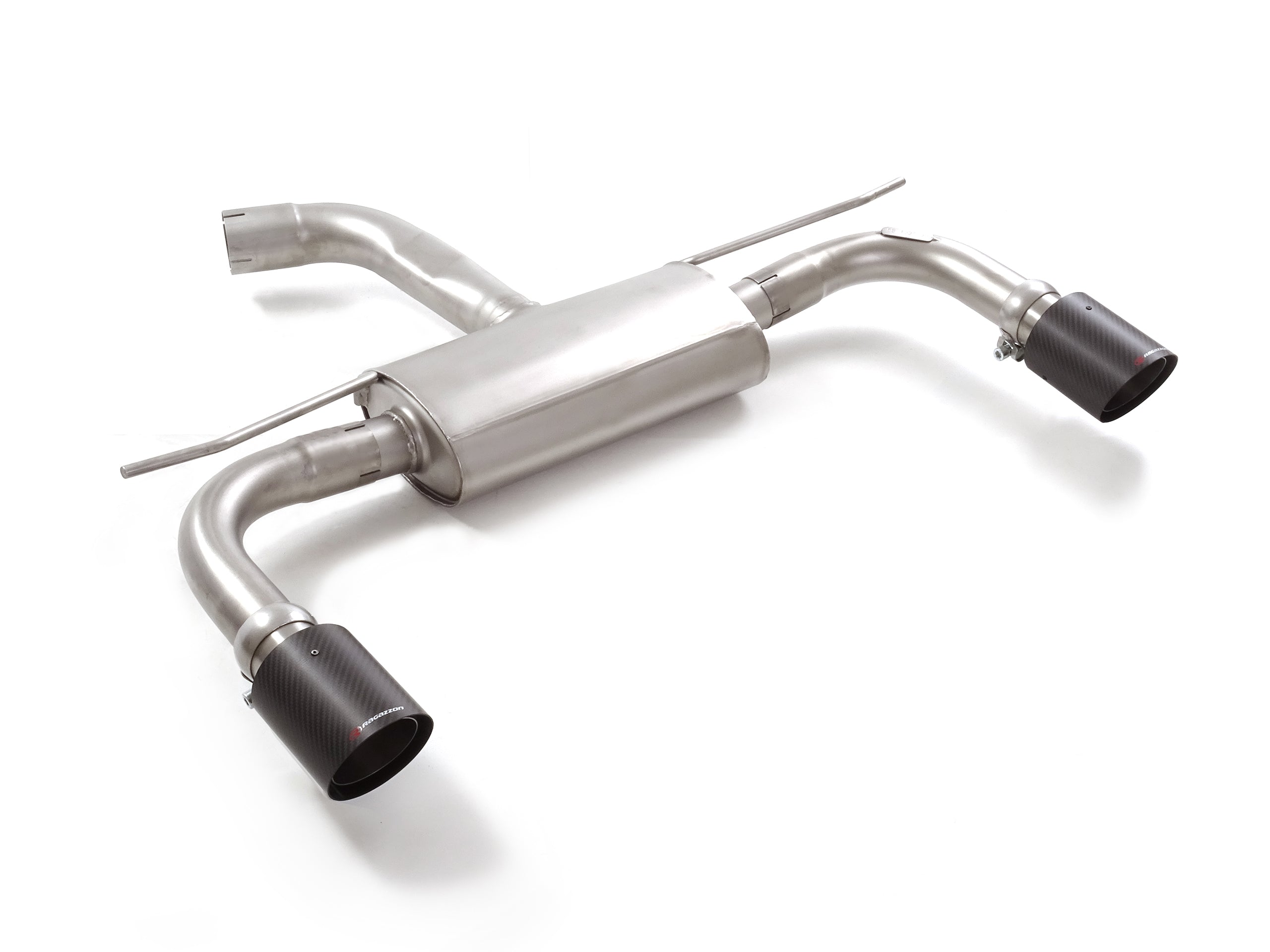 Silencioso trasero doble en acero inox con salidas redondas 100 mm Carbon Shot - Ragazzon