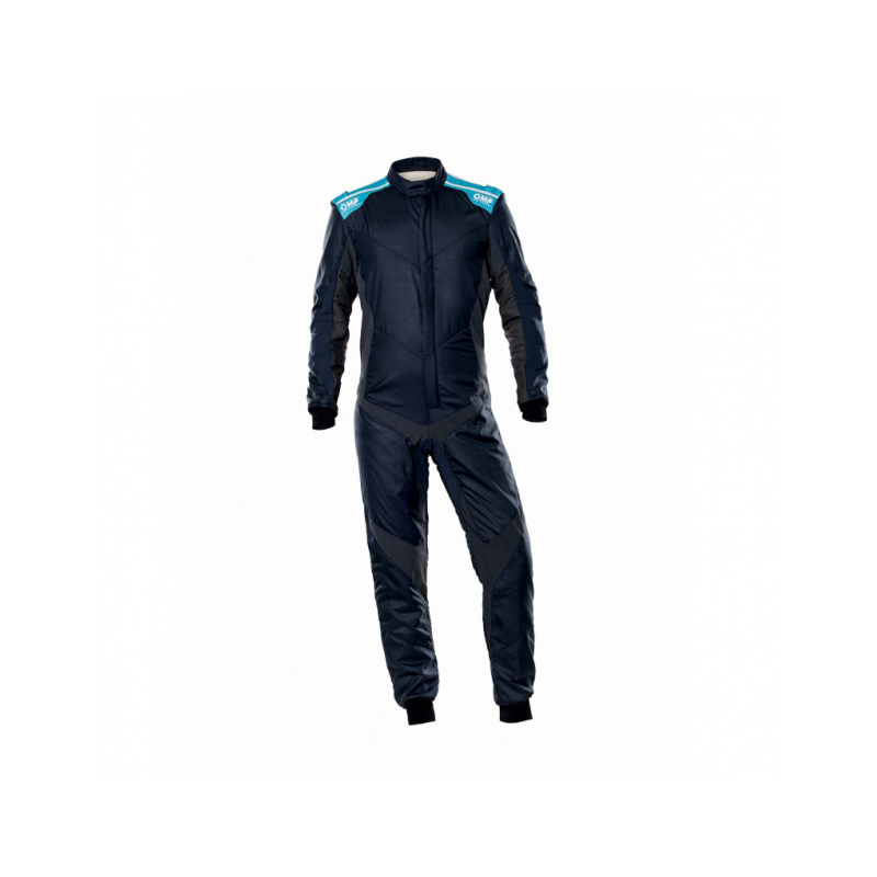 MONO OMP ONE EVO X OVERALL FIA 8856-2018 AZUL MARINO / GRIS / CYAN