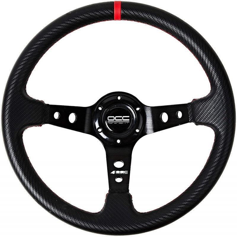 VOLANTE DESPLAZADO MOD. TRACK VINILO CARBON LOOK BRAZOS NEGROS OCC MOTORSPORT