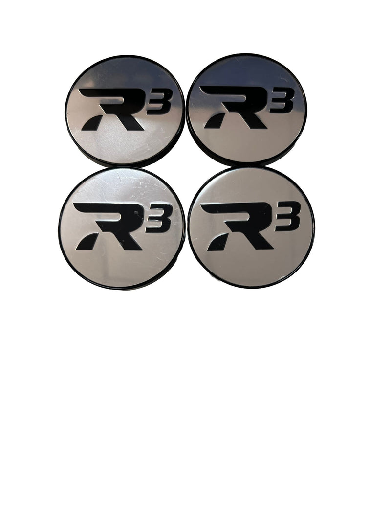 Tapa Llanta R3 Fondo Plata Logo Negro 62mm (4 unid)