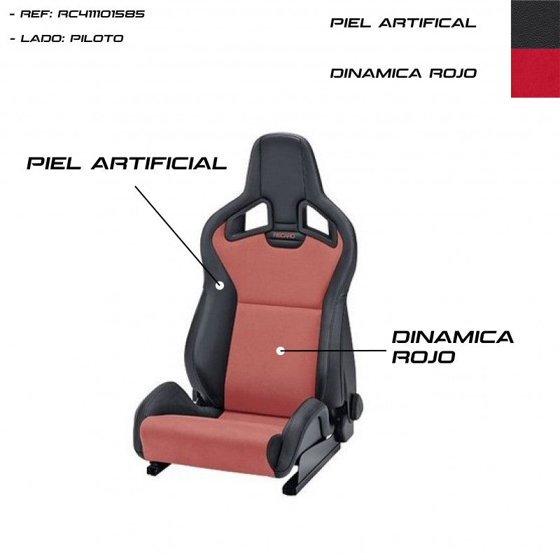 ASIENTO RECARO SPORTSTER CS AIRBAG CALEFACCION PIEL ARTIFICIAL NEGRO/DINAMICA ROJO PILOTO